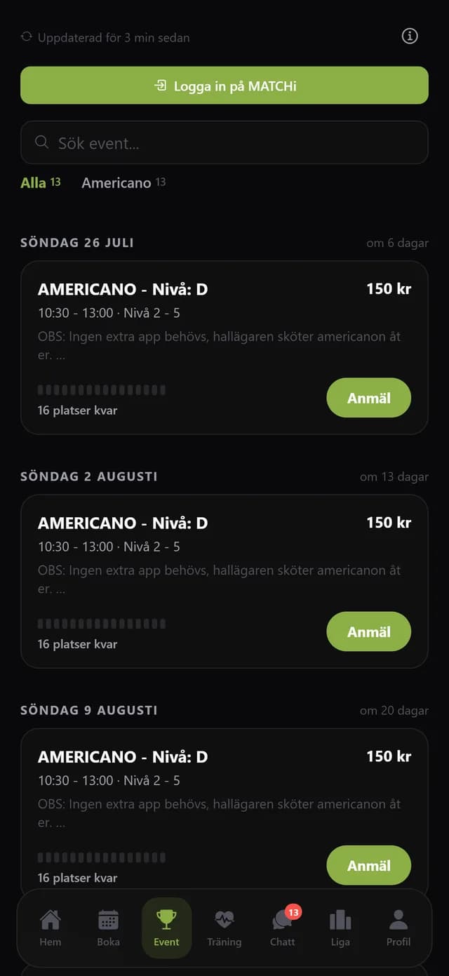 Kommande americano-kvällar med platser kvar