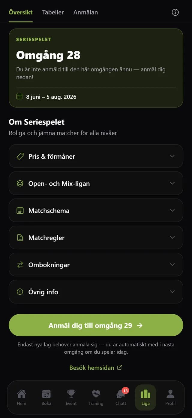 Seriespelet i appen med omgång, regler och anmälan